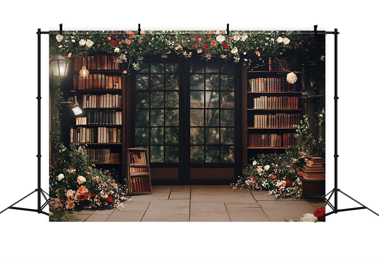 Back To School Photo Backdrop Floral Library Backdrop UK GQ3-104