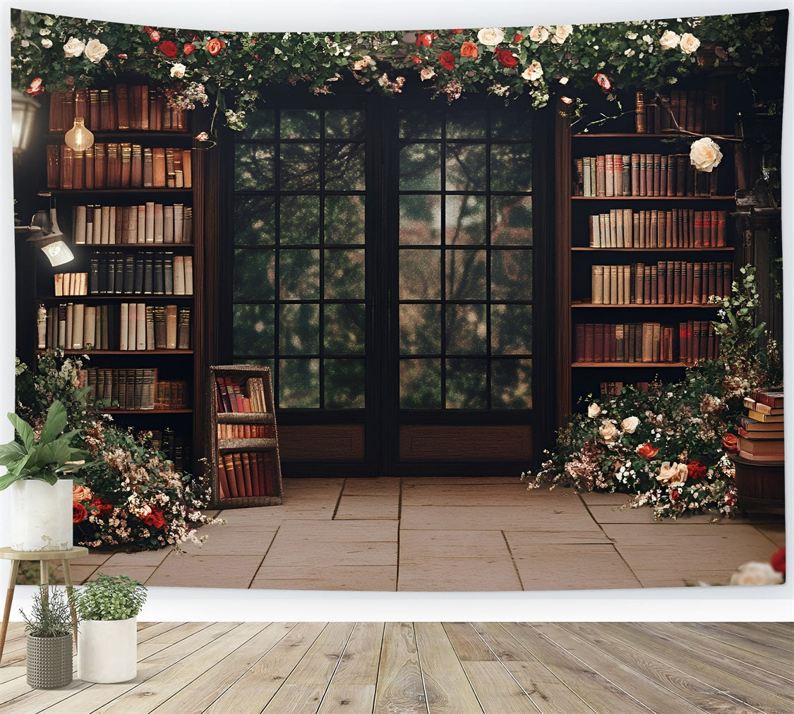 Back To School Photo Backdrop Floral Library Backdrop UK GQ3-104