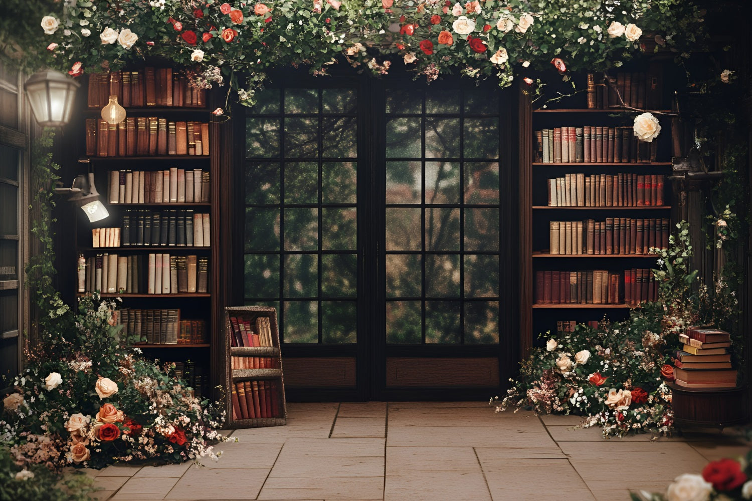 Back To School Photo Backdrop Floral Library Backdrop UK GQ3-104