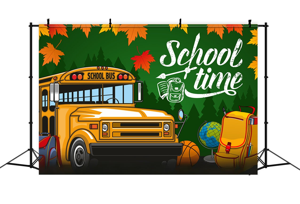 Back To School Backdrops Yellow School Bus Leaves Backdrop UK GQ3-107