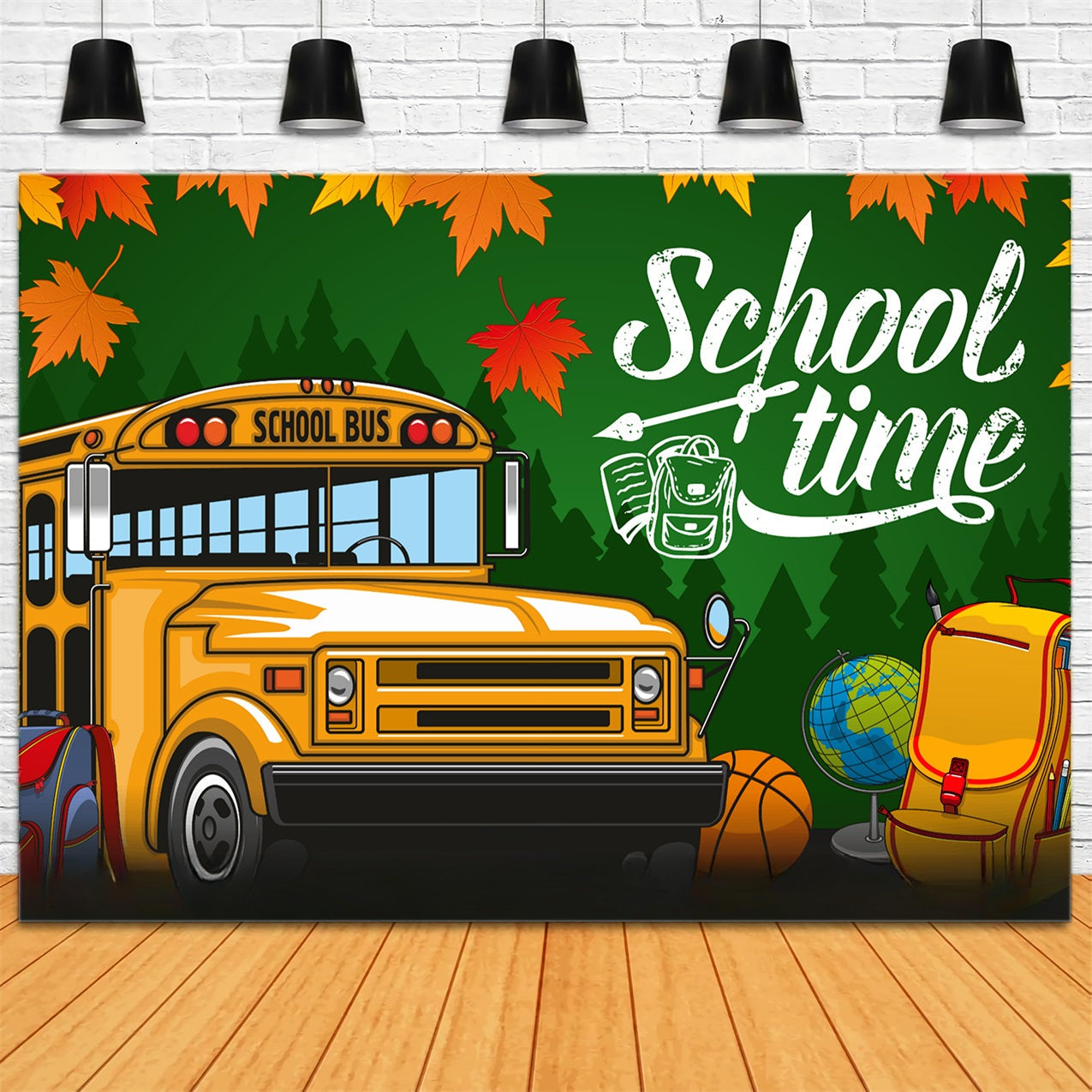 Back To School Backdrops Yellow School Bus Leaves Backdrop UK GQ3-107