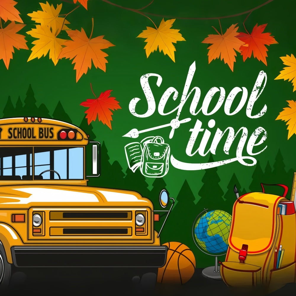 Back To School Backdrops Yellow School Bus Leaves Backdrop UK GQ3-107