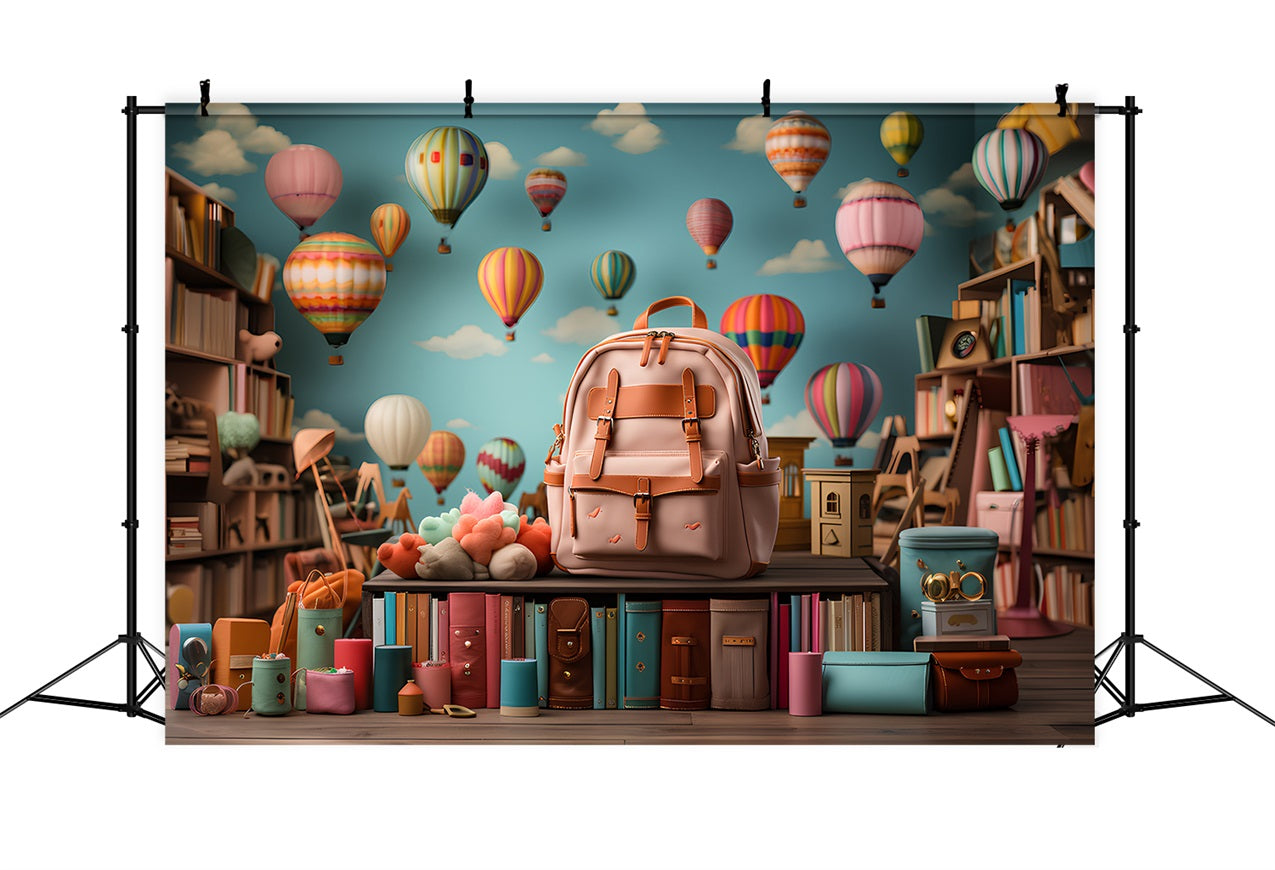 Back To School Photography Backdrop Hot Air Balloon Backpack Backdrop UK GQ3-108