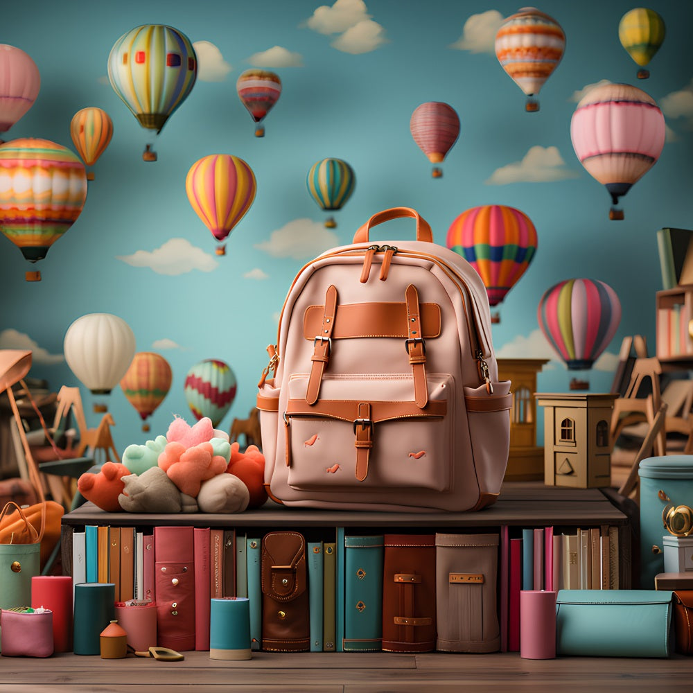 Back To School Photography Backdrop Hot Air Balloon Backpack Backdrop UK GQ3-108