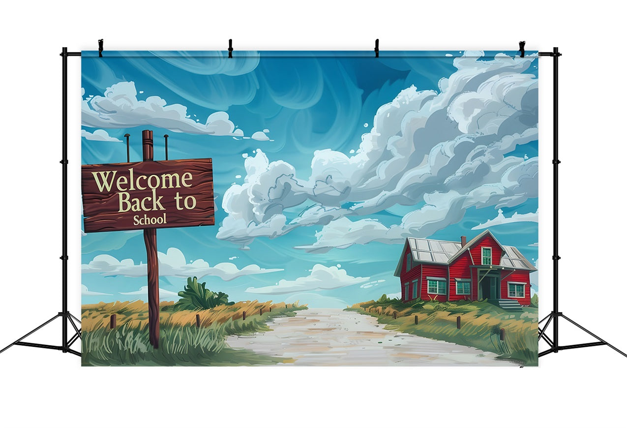 Welcome Back To School Backdrop Sky Clouds Rural Backdrop UK GQ3-109