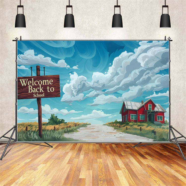 Welcome Back To School Backdrop Sky Clouds Rural Backdrop UK GQ3-109