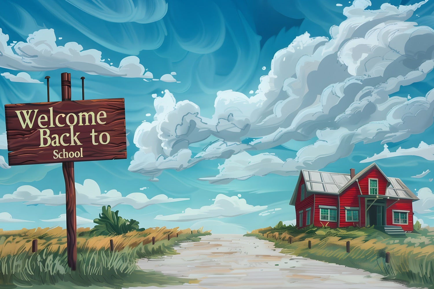 Welcome Back To School Backdrop Sky Clouds Rural Backdrop UK GQ3-109
