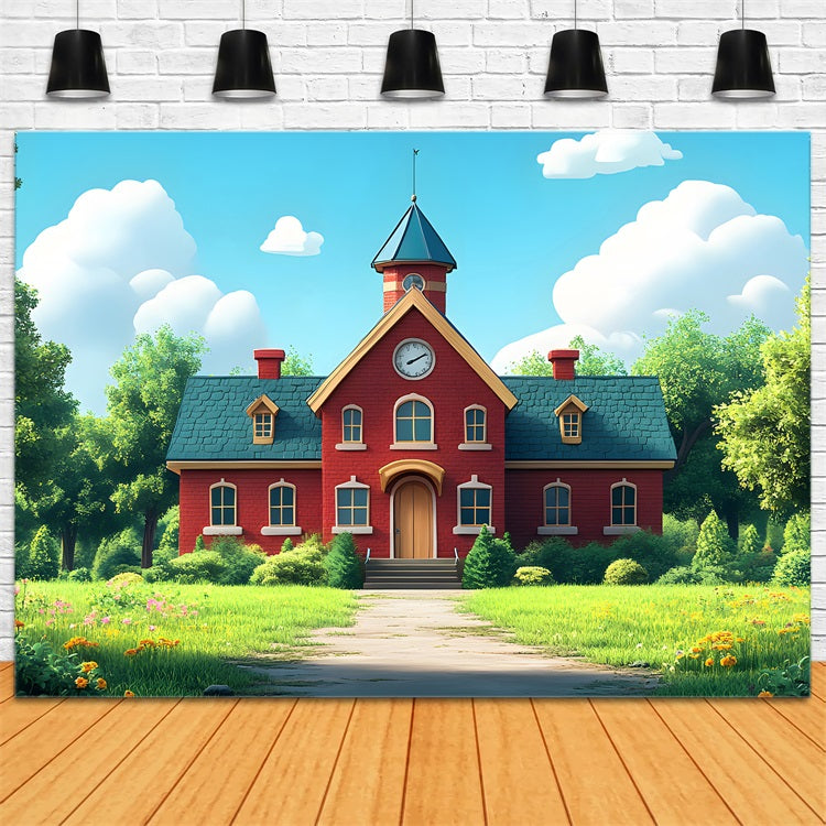 Back To School Picture Backdrop Red Brick Schoolhouse Backdrop UK GQ3-111