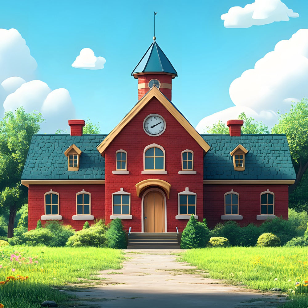Back To School Picture Backdrop Red Brick Schoolhouse Backdrop UK GQ3-111