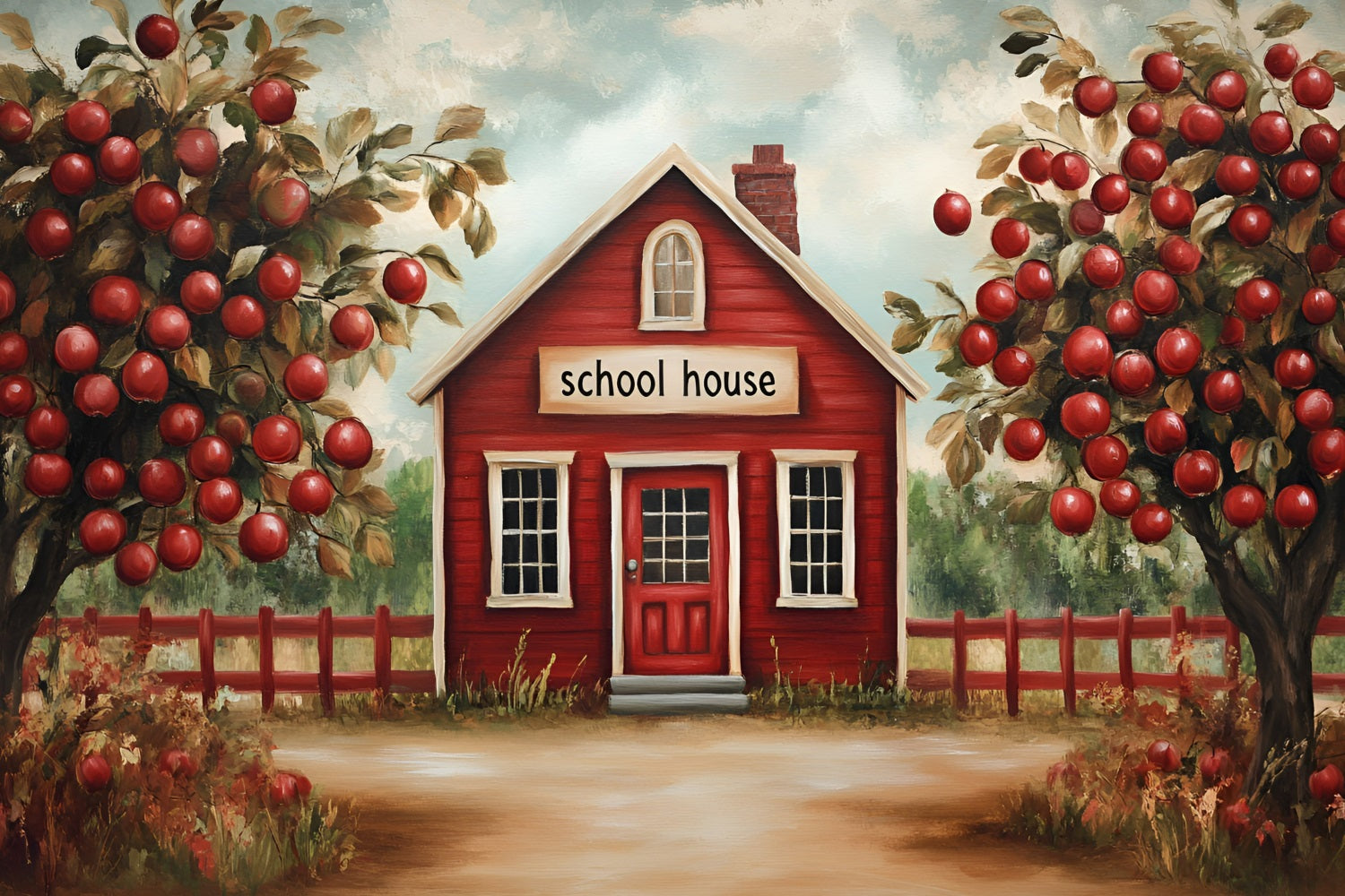 Back To School Backdrop Ideas Apple Orchard Schoolhouse Backdrop UK GQ3-113