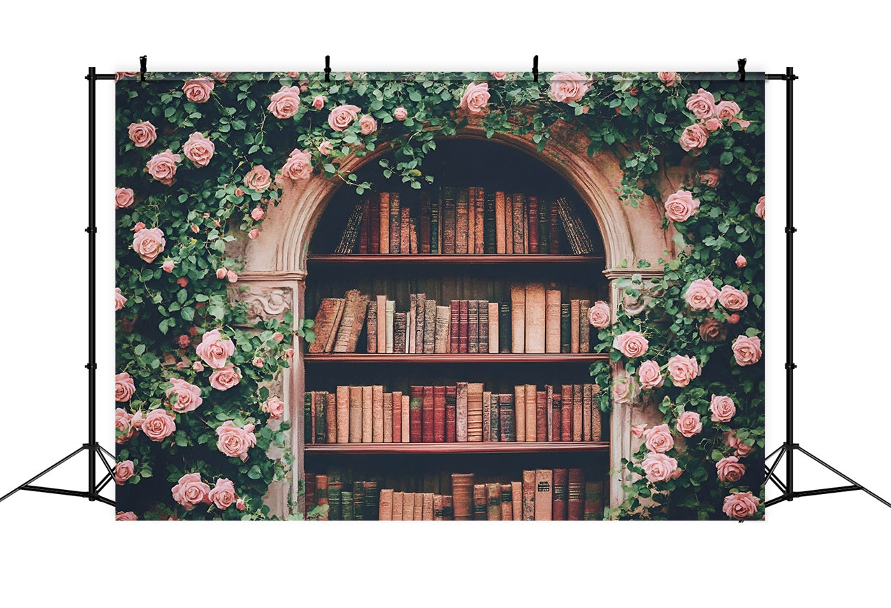 Welcome Back To School Photo Backdrop Rose Arch Bookshelf Backdrop UK GQ3-114