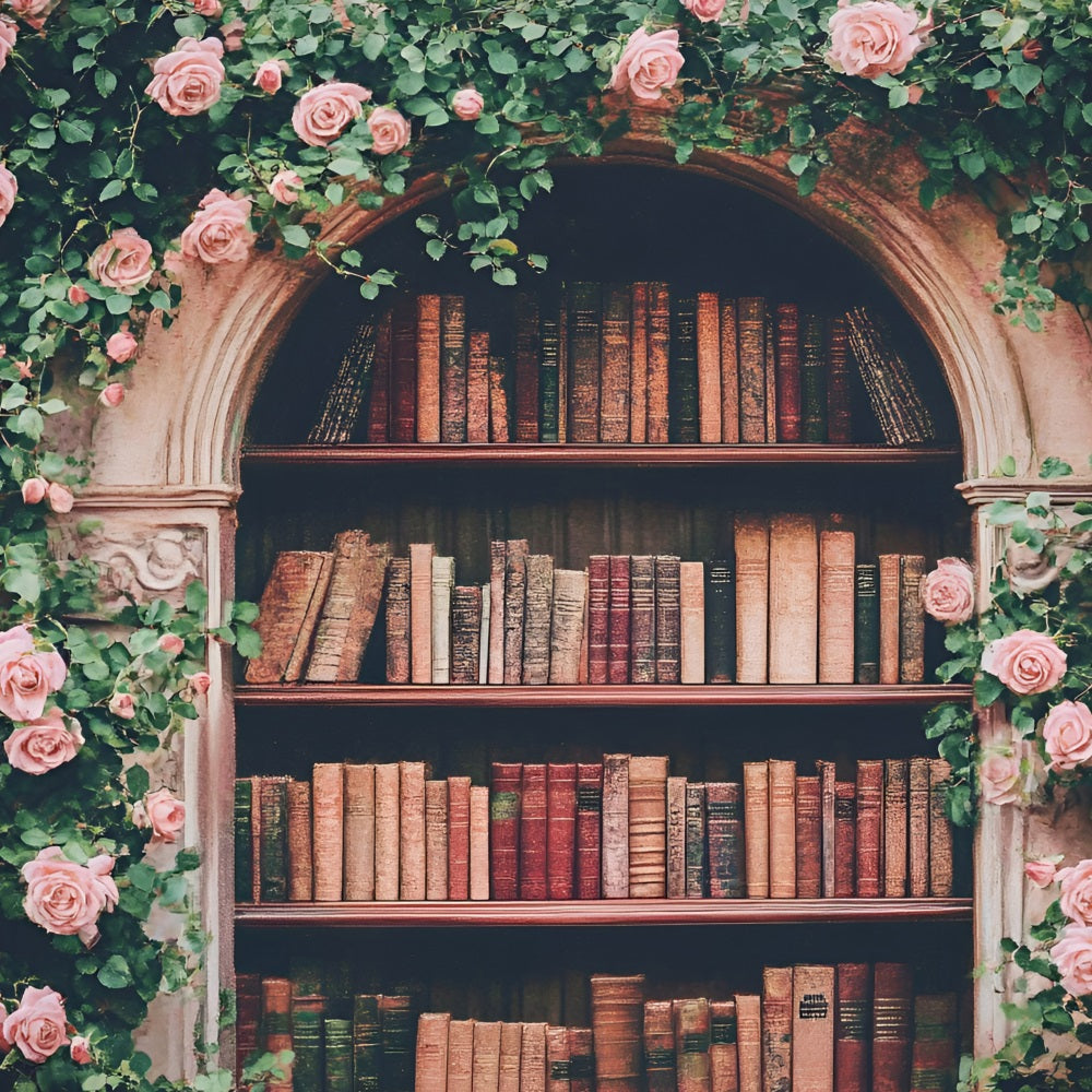 Welcome Back To School Photo Backdrop Rose Arch Bookshelf Backdrop UK GQ3-114