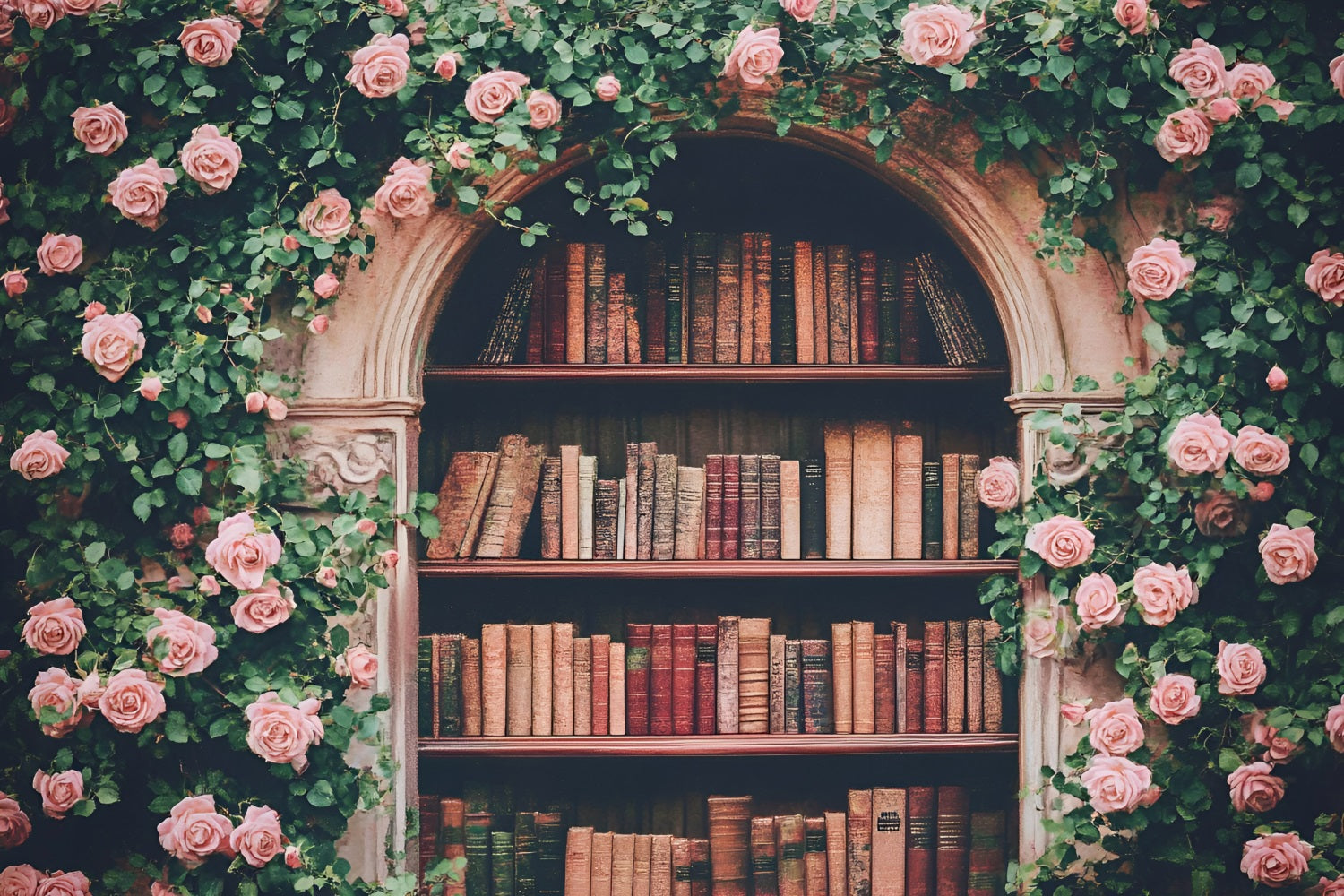 Welcome Back To School Photo Backdrop Rose Arch Bookshelf Backdrop UK GQ3-114