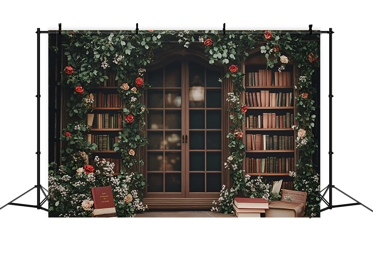 Back To School Backdrop Ideas Floral Vintage Bookshelf Window Backdrop UK GQ3-115