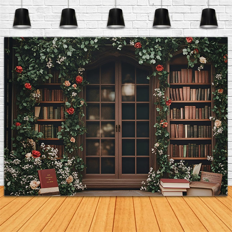 Back To School Backdrop Ideas Floral Vintage Bookshelf Window Backdrop UK GQ3-115
