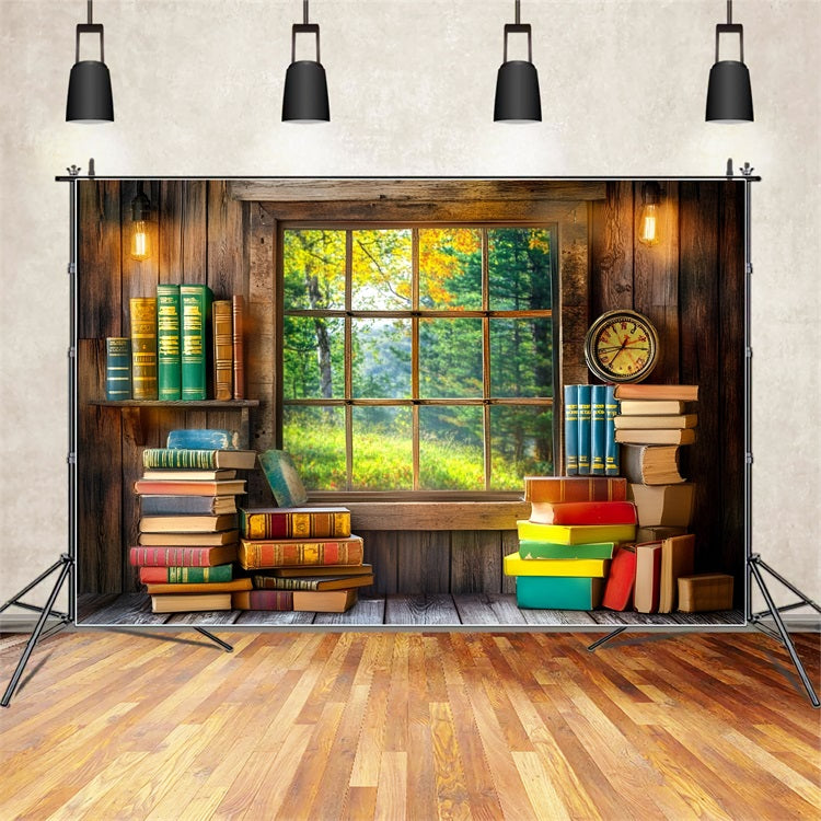 Back To School Backdrop Design Study Window Book Stack Backdrop UK GQ3-117