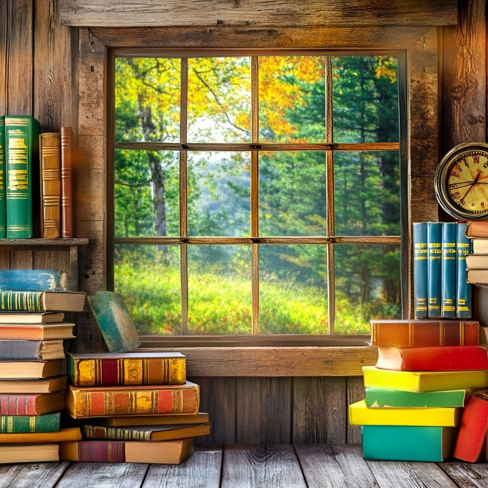 Back To School Backdrop Design Study Window Book Stack Backdrop UK GQ3-117