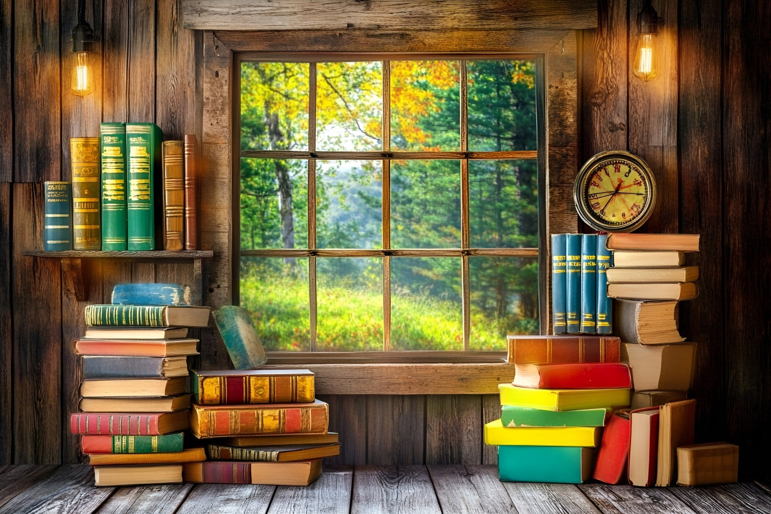 Back To School Backdrop Design Study Window Book Stack Backdrop UK GQ3-117