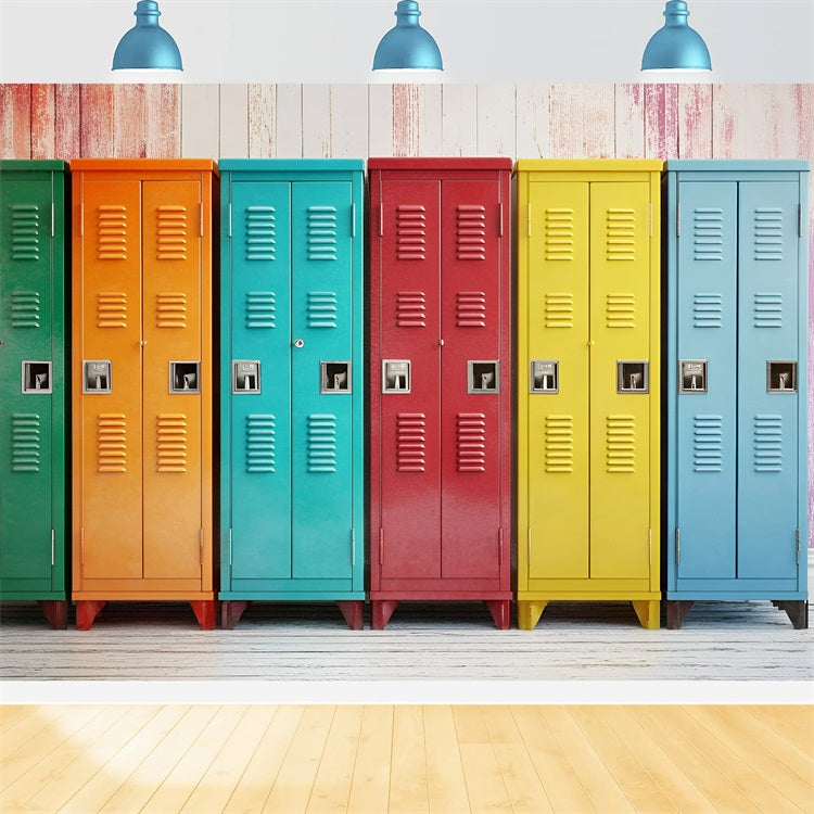 Back To School Photo Backdrop Colorful Lockers Backdrop UK GQ3-118