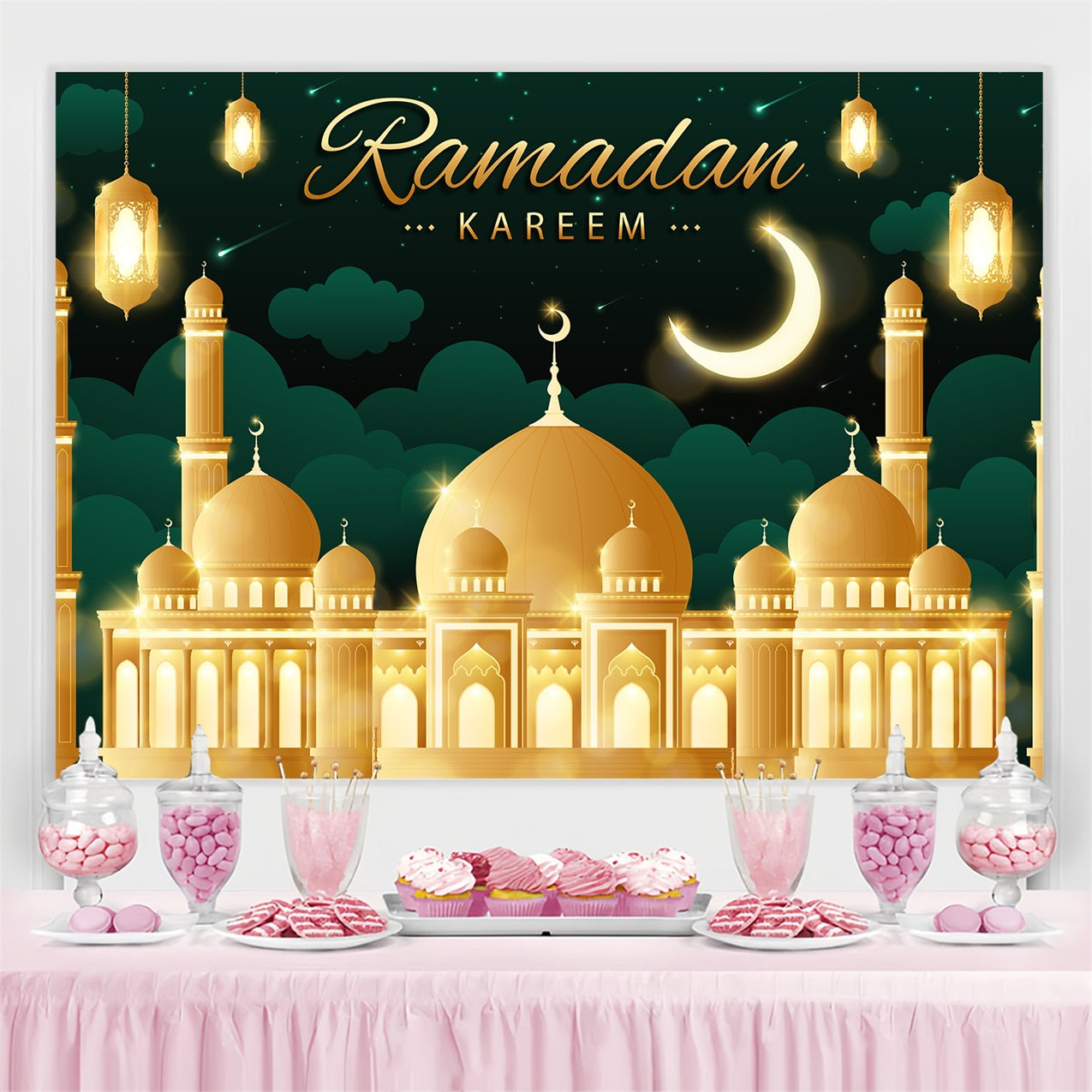 Ramadan Backdrops Majestic Starry Sky Golden Mosque Backdrop UK GQ3-12