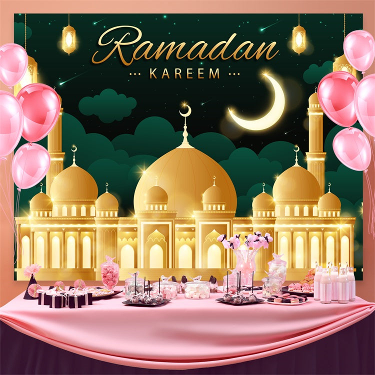 Ramadan Backdrops Majestic Starry Sky Golden Mosque Backdrop UK GQ3-12