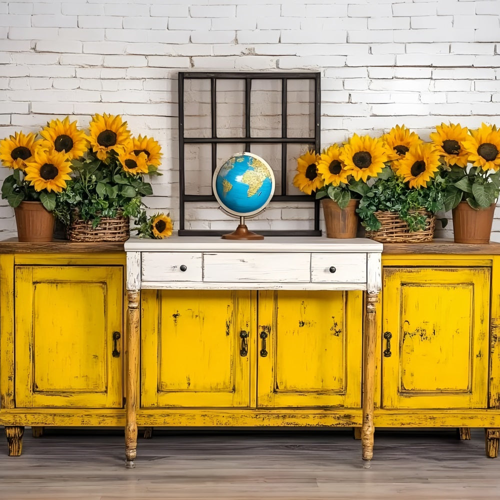 Back To School Photography Backdrops Classroom Sunflower Wall Backdrop UK GQ3-121