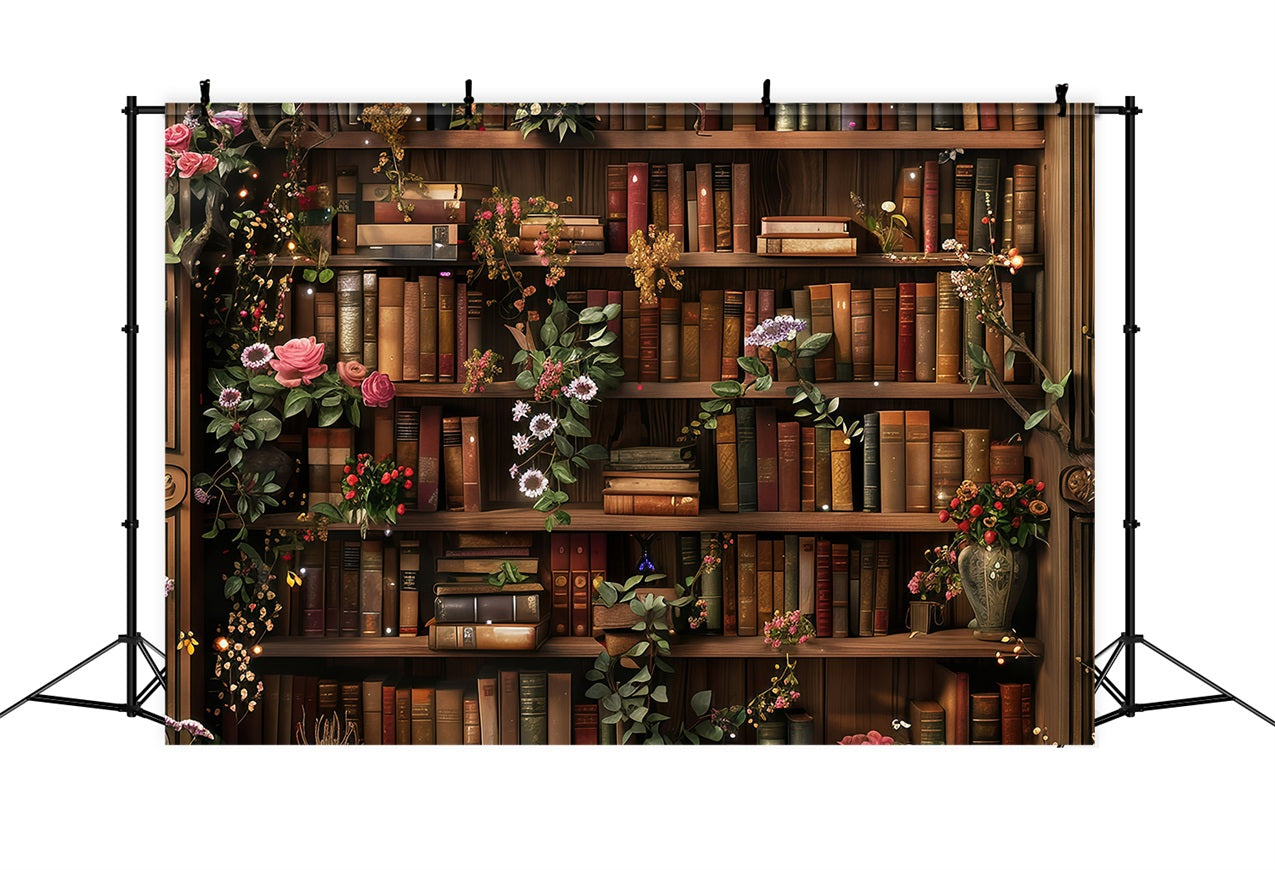 Back To School Photo Backdrops Library Floral Bookshelf Backdrop UK GQ3-122