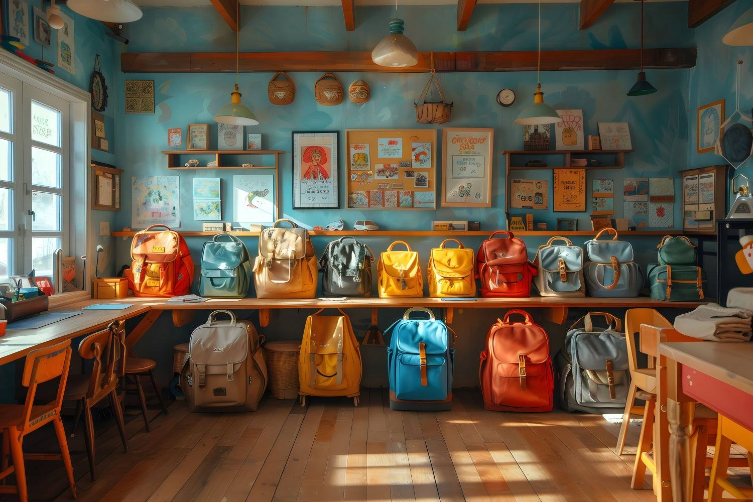 Back To School Picture Backdrop School Room Backpacks Backdrop UK GQ3-124