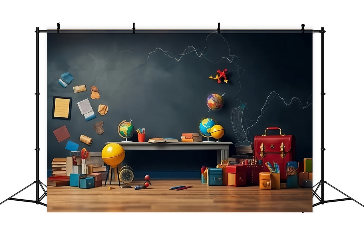 Back To School Digital Backdrop Educational Chalkboard Globe Backdrop UK GQ3-125