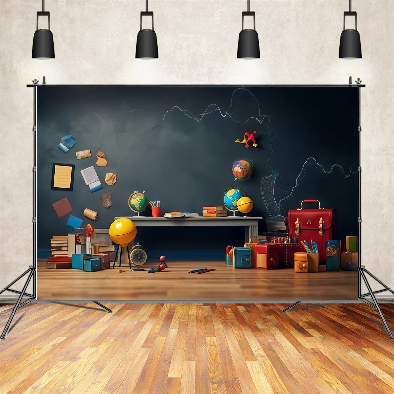 Back To School Digital Backdrop Educational Chalkboard Globe Backdrop UK GQ3-125