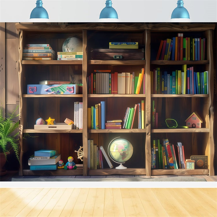 Back To School Backdrops Wooden Bookshelf Study Backdrop UK GQ3-126