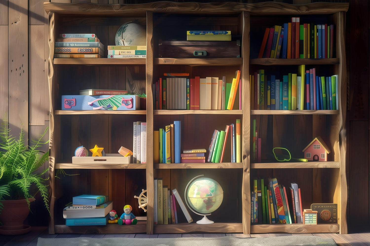 Back To School Backdrops Wooden Bookshelf Study Backdrop UK GQ3-126