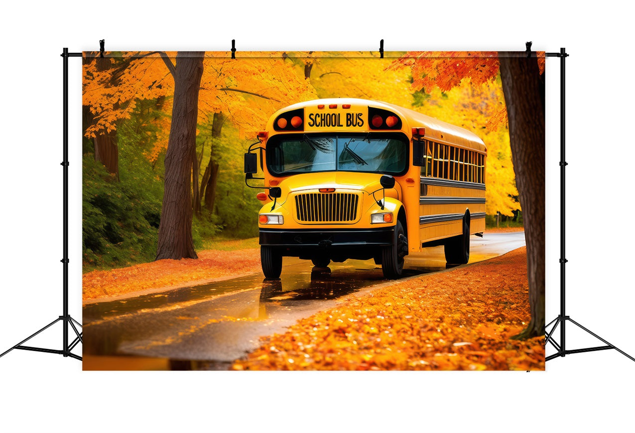 Back To School Photography Backdrops Autumn Leaves School Bus Backdrop UK GQ3-128