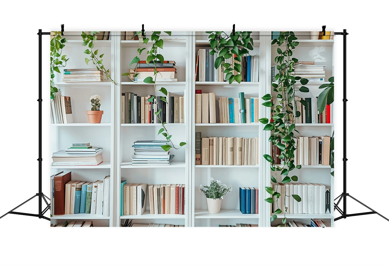 Back To School Photo Backdrops White Bookshelf Wall Backdrop UK GQ3-129