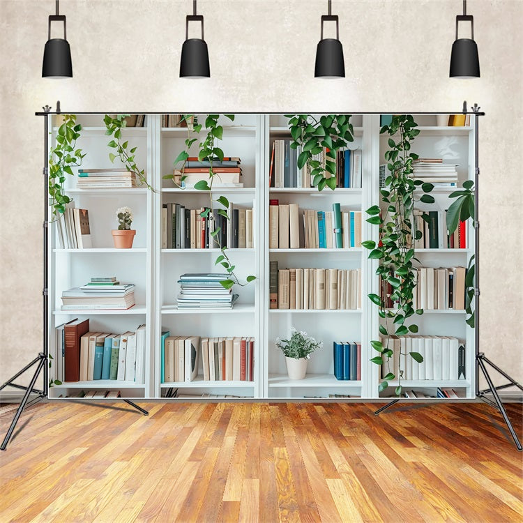 Back To School Photo Backdrops White Bookshelf Wall Backdrop UK GQ3-129