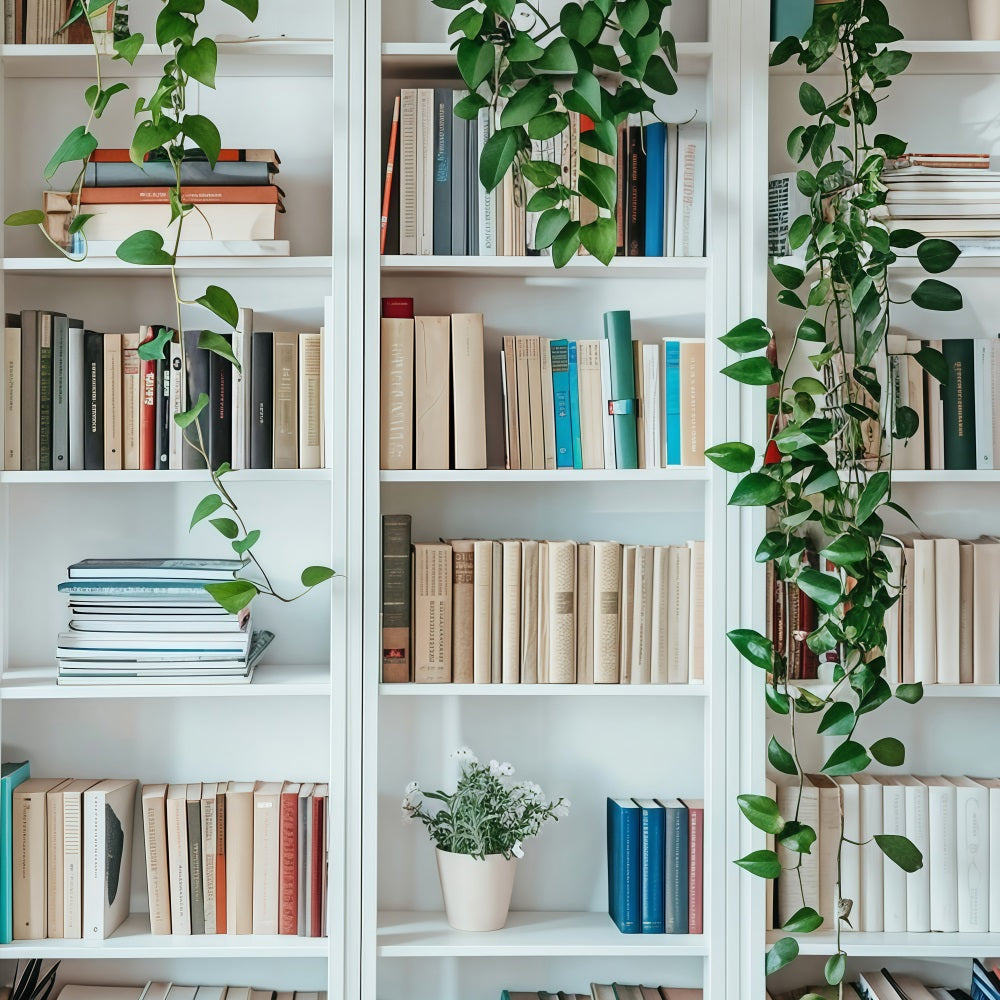 Back To School Photo Backdrops White Bookshelf Wall Backdrop UK GQ3-129