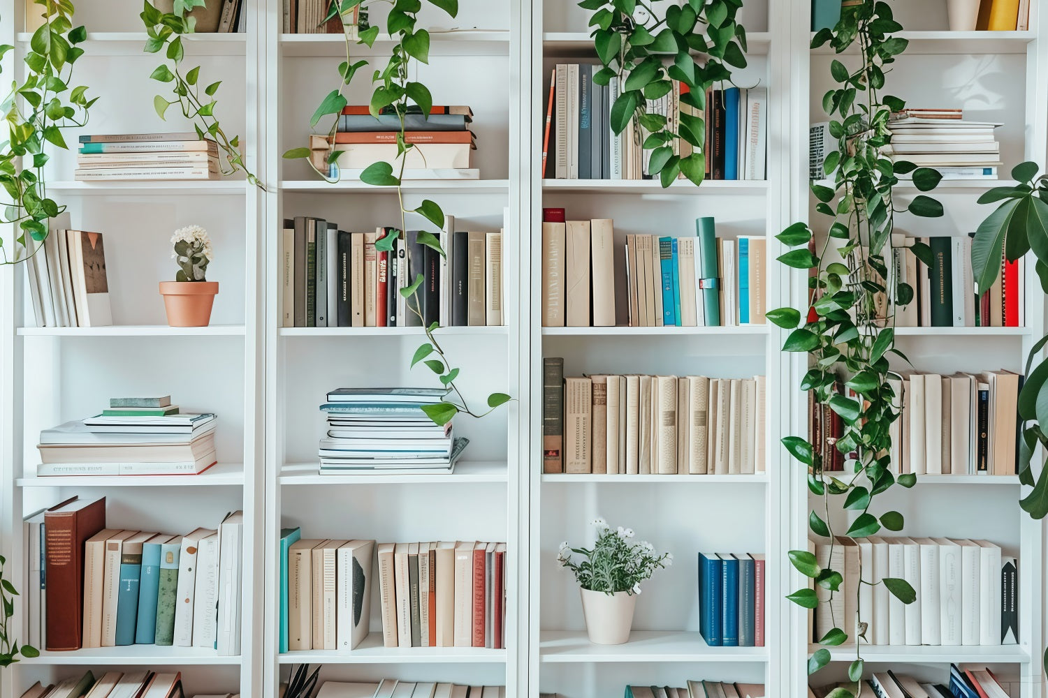 Back To School Photo Backdrops White Bookshelf Wall Backdrop UK GQ3-129