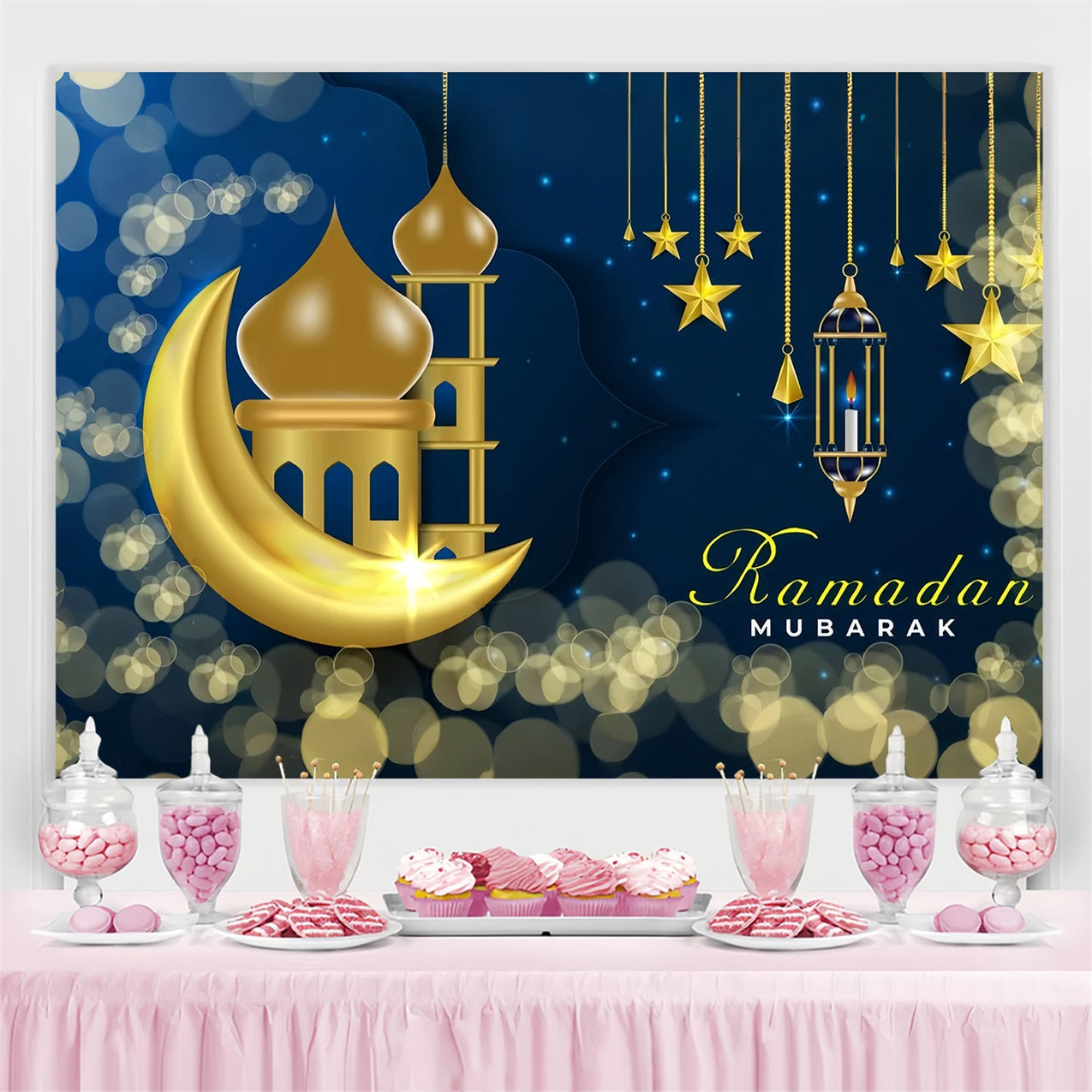 Ramadan Backdrops Golden Moon Starry Night Backdrop UK GQ3-13