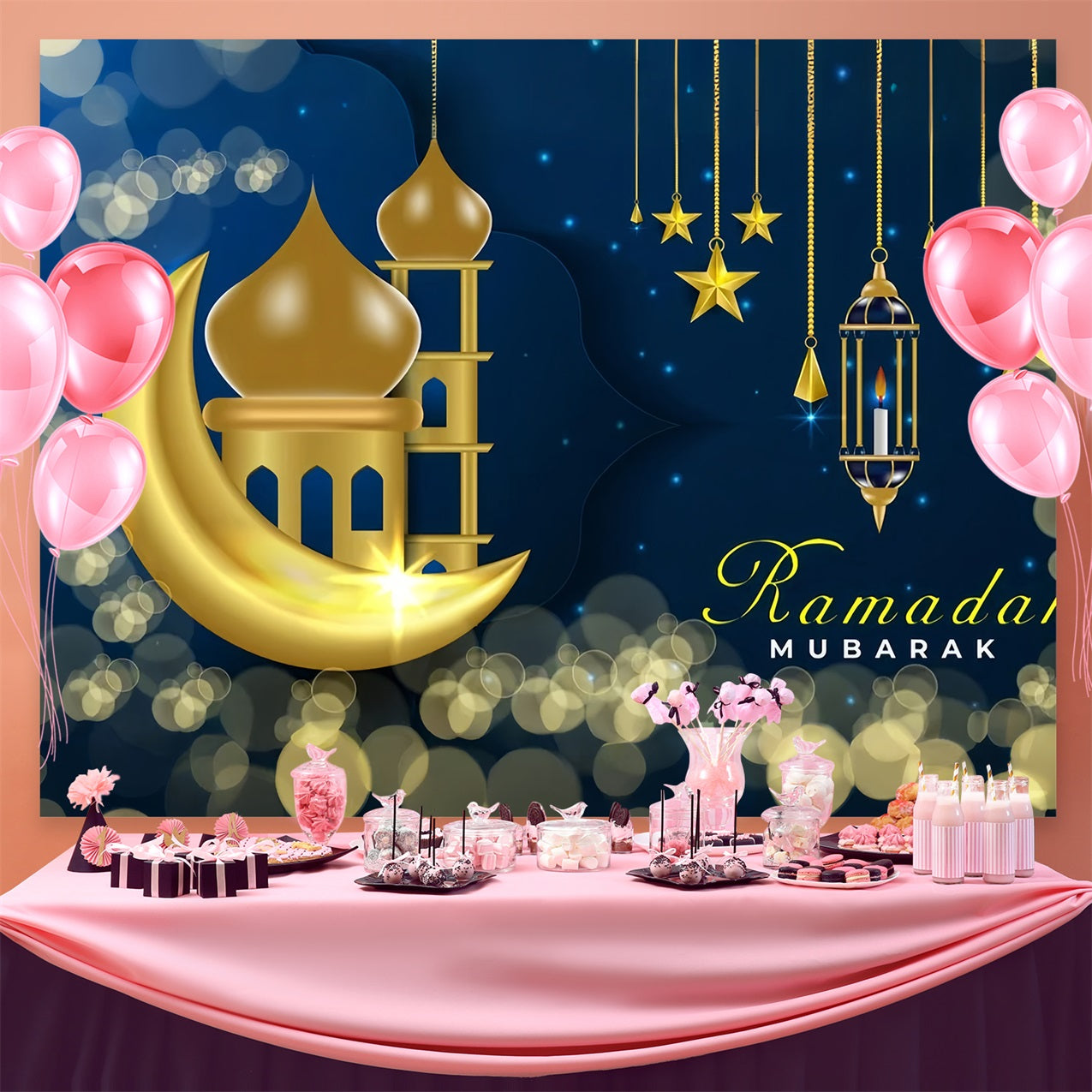 Ramadan Backdrops Golden Moon Starry Night Backdrop UK GQ3-13