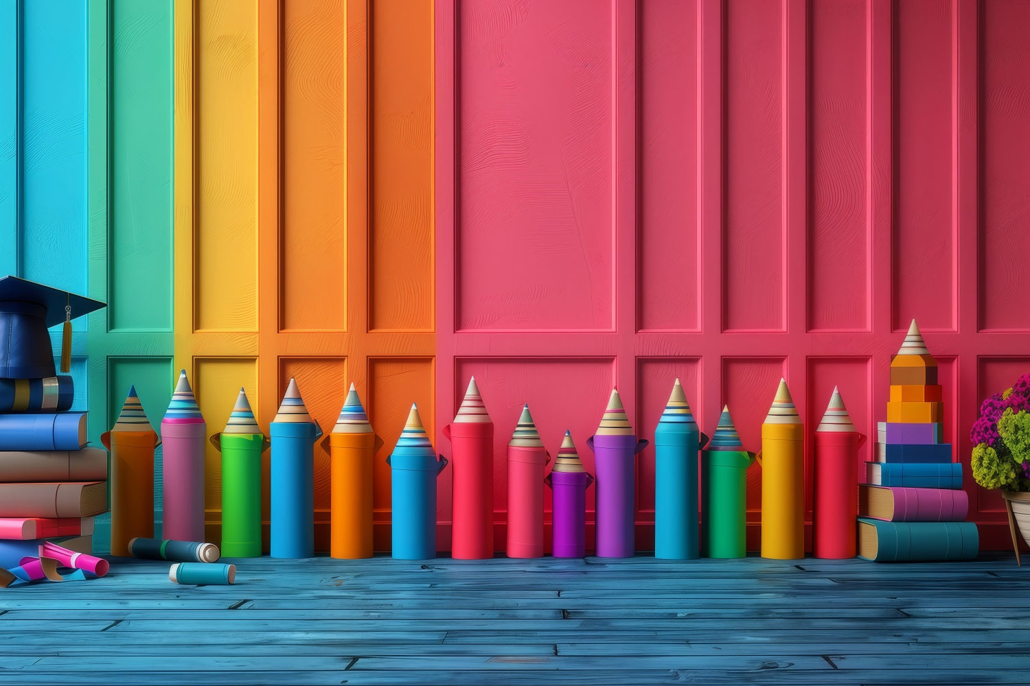 Backdrop Back To School Fun Color Pencil Learning Backdrop UK GQ3-130