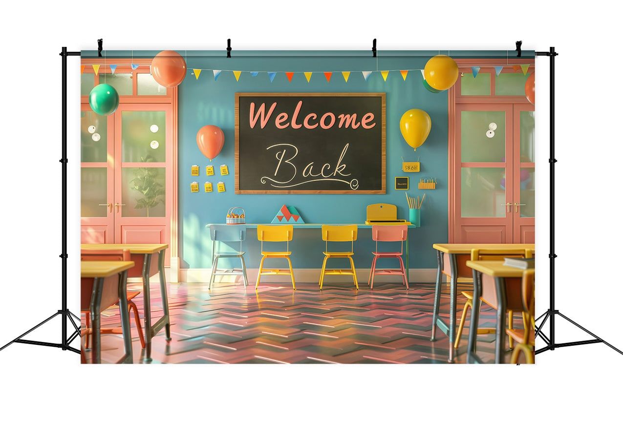 Welcome Back To School Backdrop Cheerful Classroom Welcome Backdrop UK GQ3-131