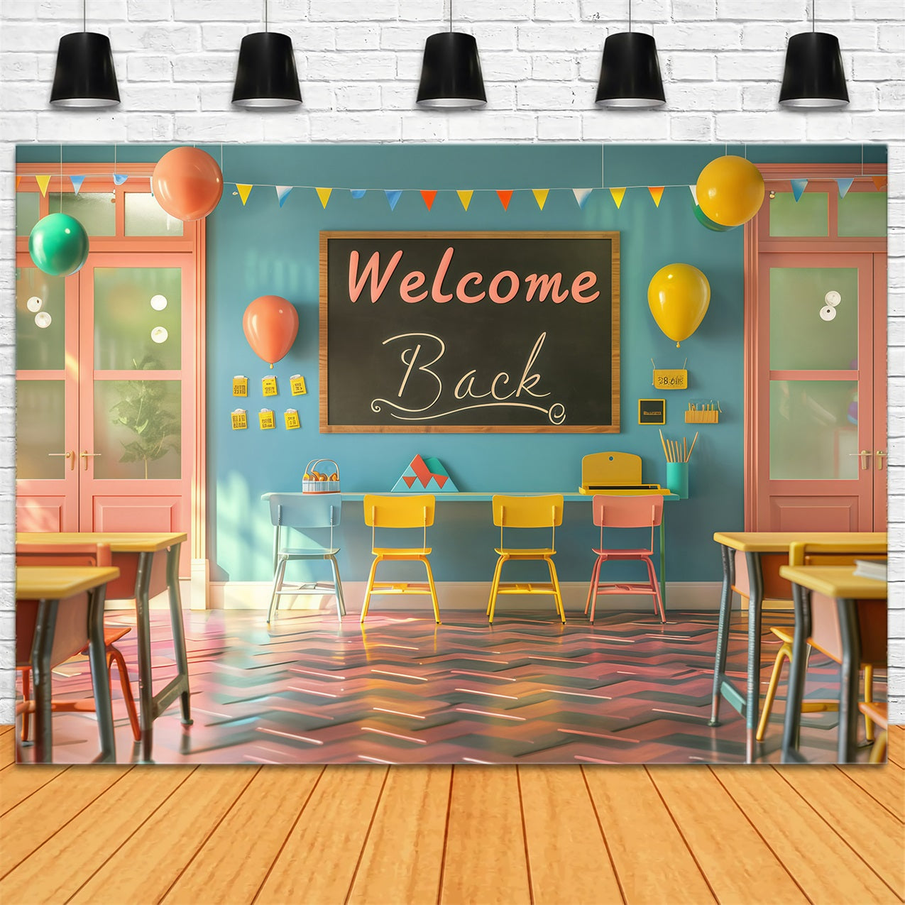Welcome Back To School Backdrop Cheerful Classroom Welcome Backdrop UK GQ3-131