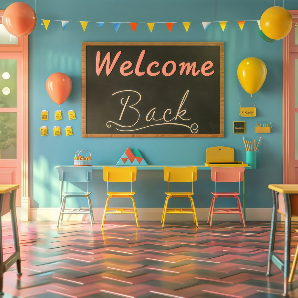 Welcome Back To School Backdrop Cheerful Classroom Welcome Backdrop UK GQ3-131