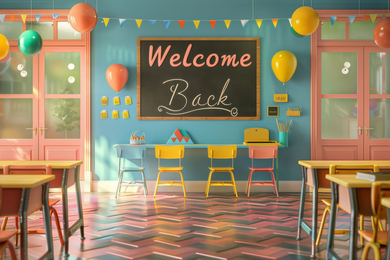 Welcome Back To School Backdrop Cheerful Classroom Welcome Backdrop UK GQ3-131