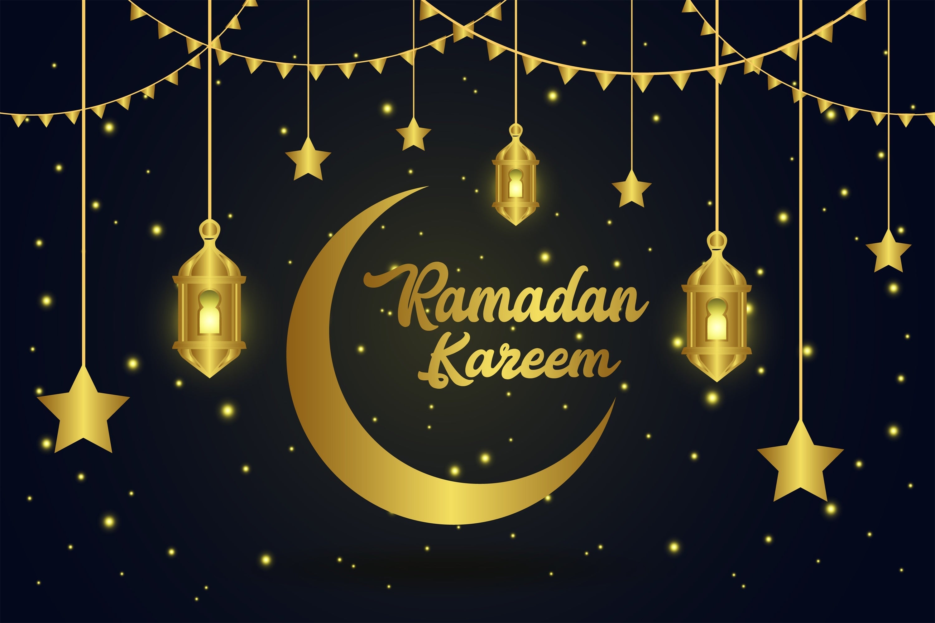 Ramadan Mubarak Backdrop Golden Stars Lanterns Backdrop UK GQ3-16