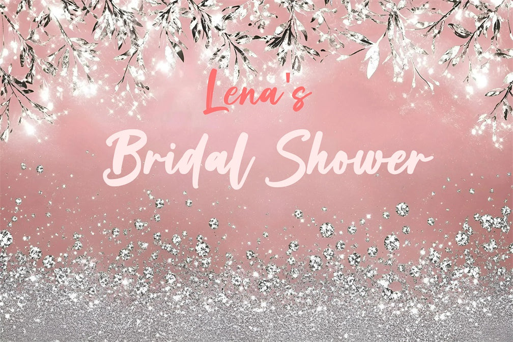 Bridal Shower Backdrop Ideas Silver Glitter Leaves Pink Custom Backdrop UK GQ3-221