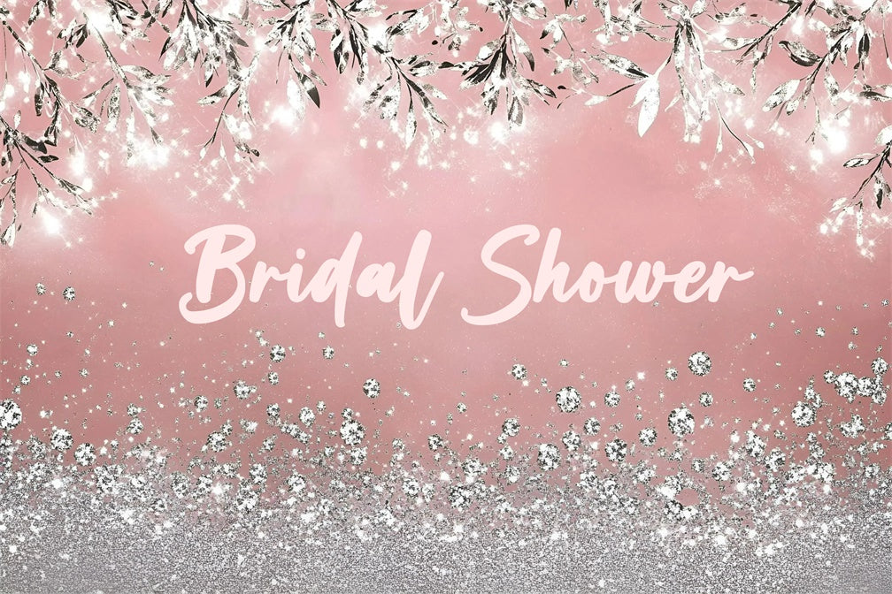 Bridal Shower Backdrop Ideas Silver Glitter Leaves Pink Custom Backdrop UK GQ3-221