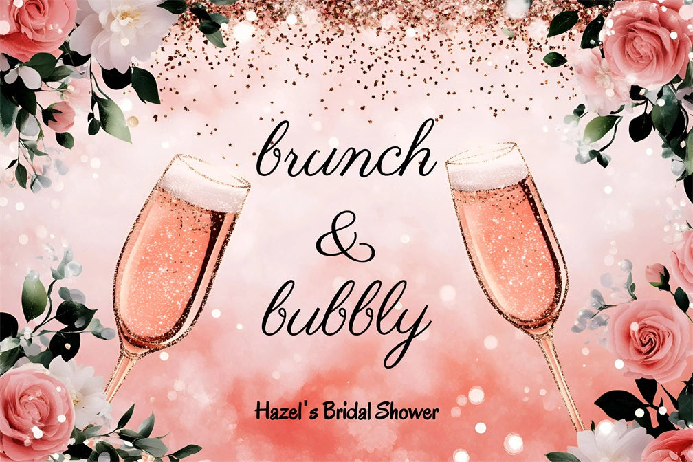 Personalized Bridal Shower Backdrop Sparkling Champagne Rose Backdrop UK GQ3-222