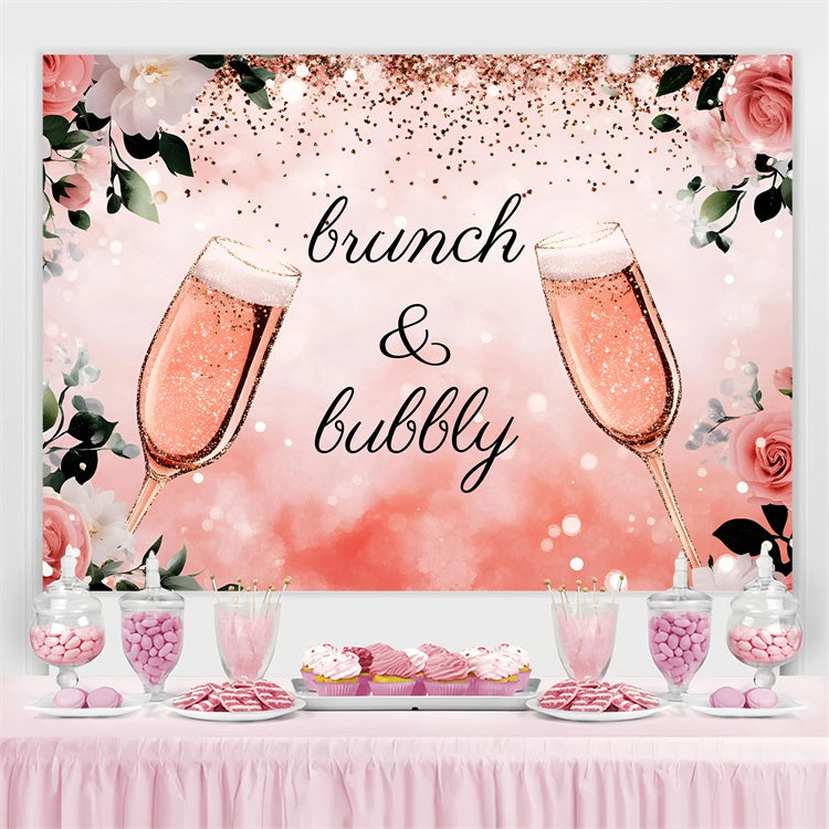 Personalized Bridal Shower Backdrop Sparkling Champagne Rose Backdrop UK GQ3-222