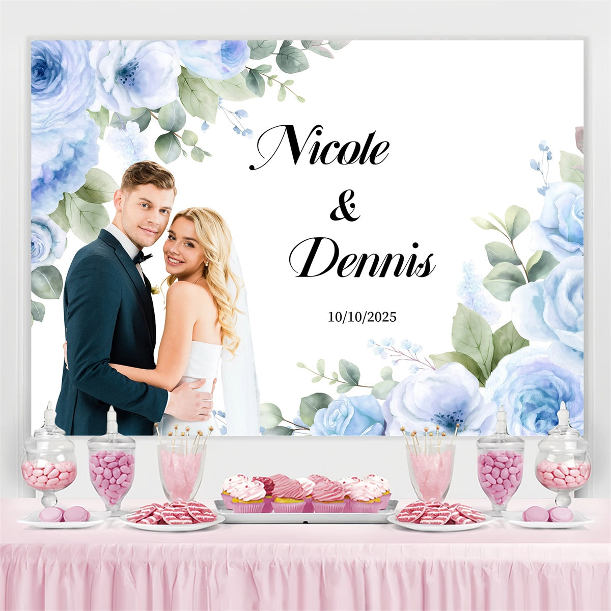 Wedding Backdrops For Photos Romantic Blue Rose Custom Backdrop UK GQ3-226